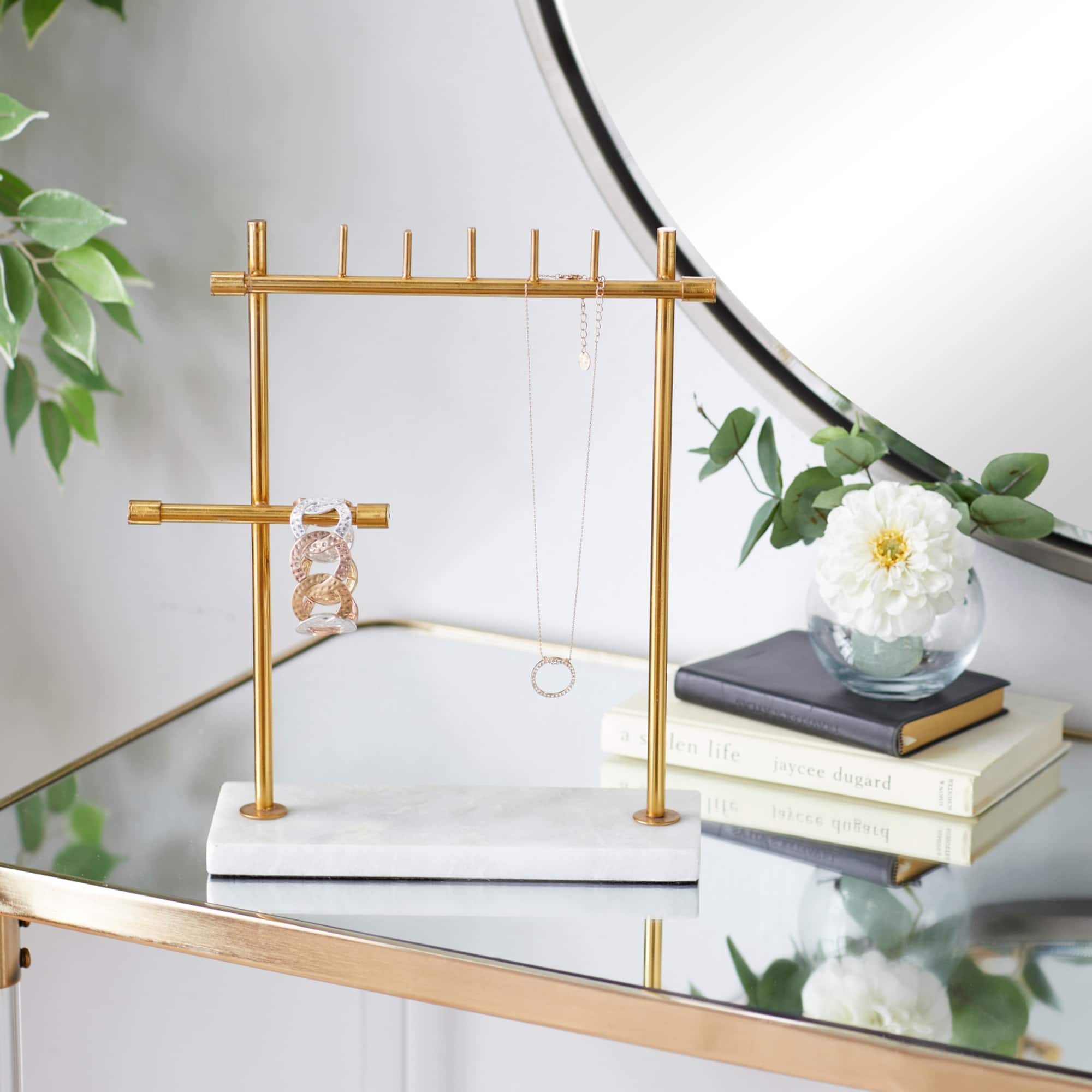 Gold Marble Modern Jewelry Stand, 13" x 12" x 4"